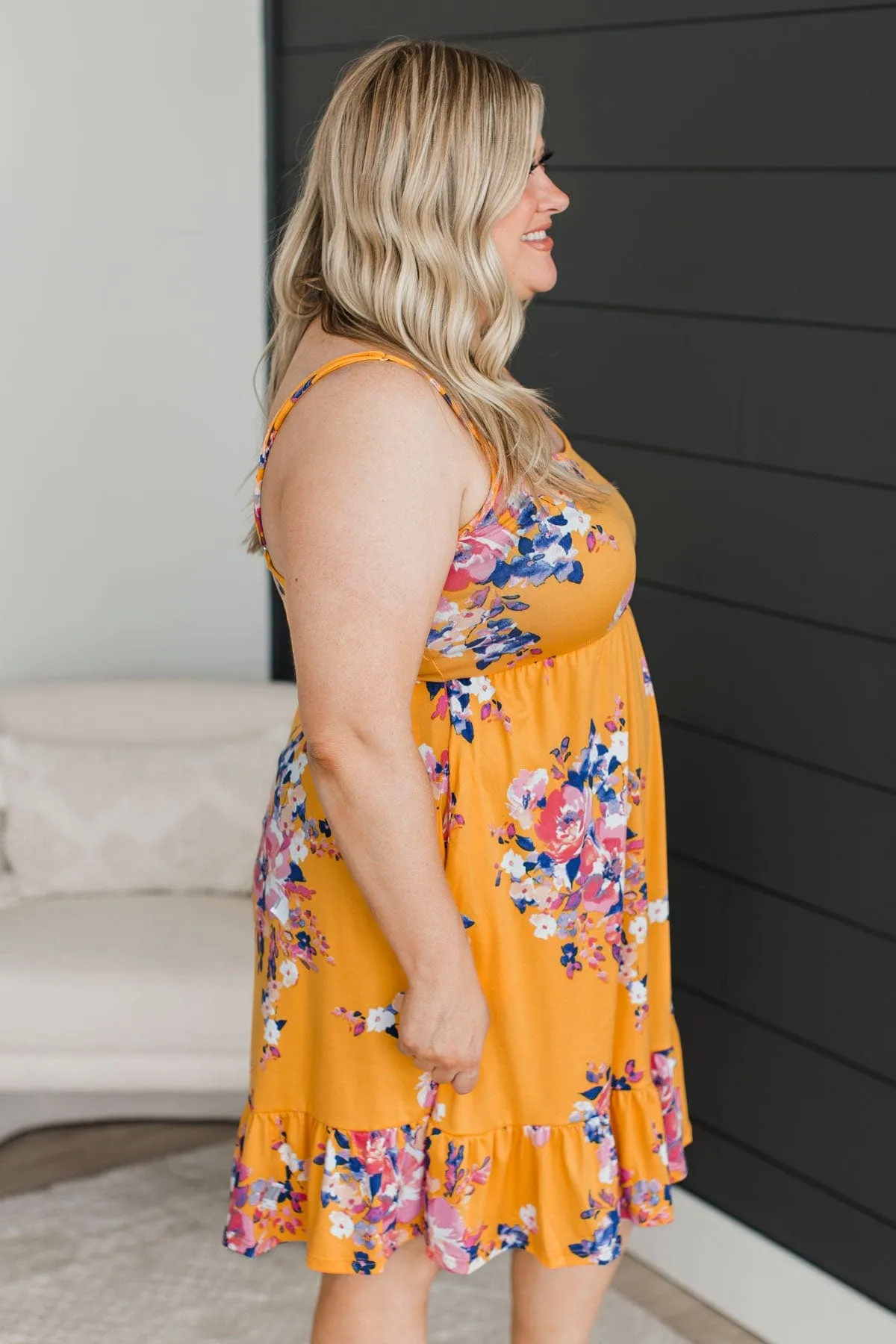 Don't Stop The Party Floral Dress- Golden Yellow
