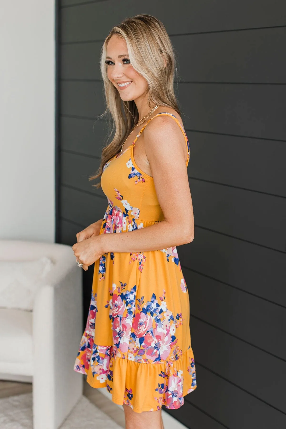 Don't Stop The Party Floral Dress- Golden Yellow