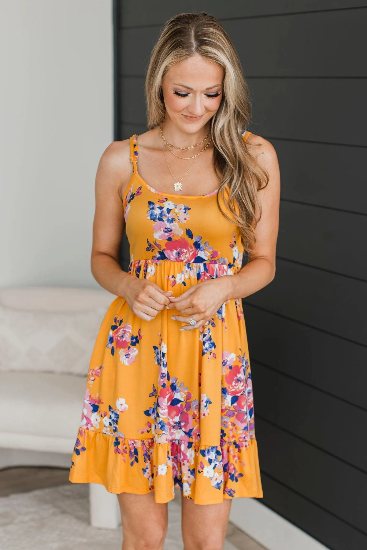 Don't Stop The Party Floral Dress- Golden Yellow