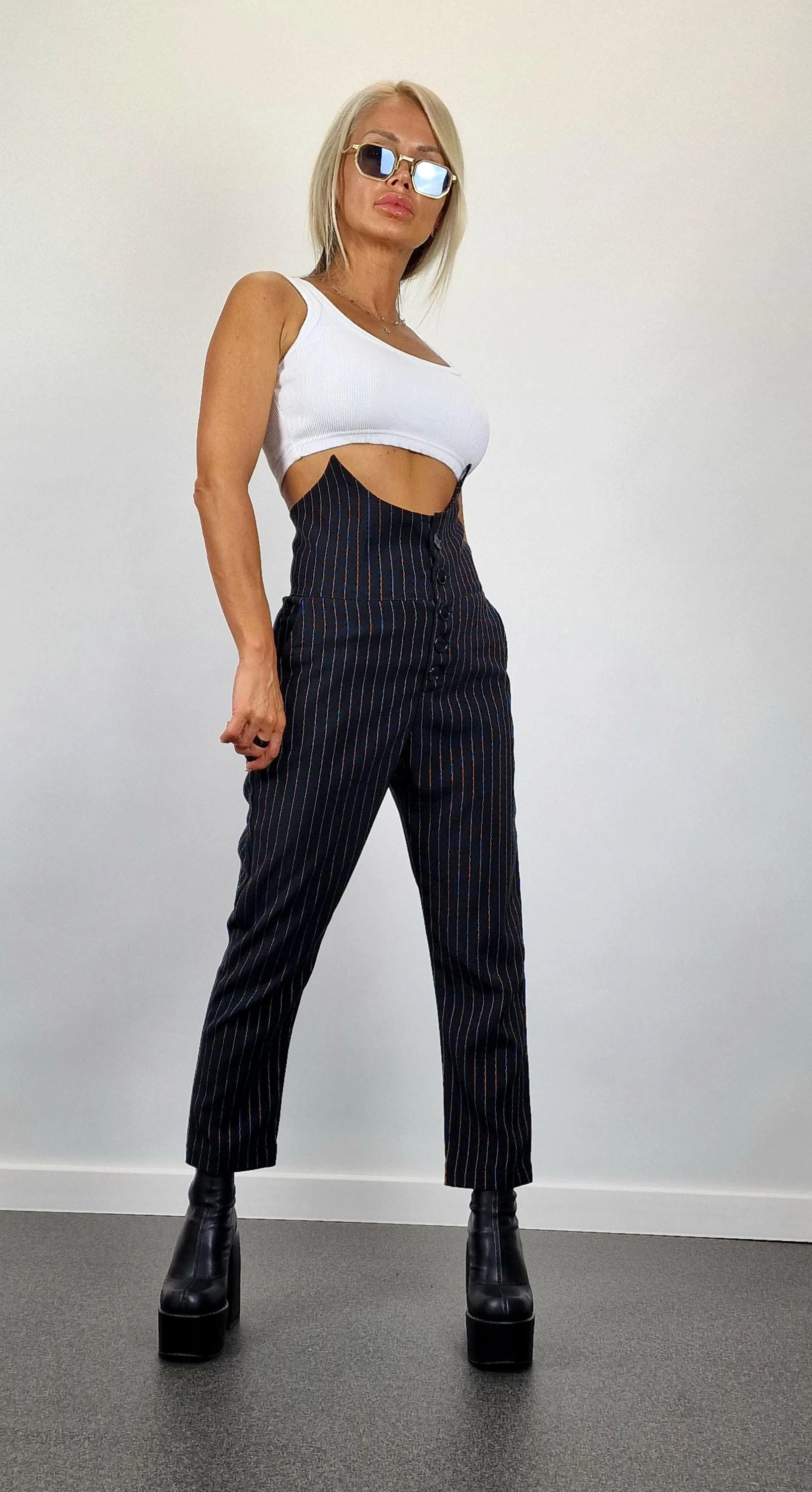 Drop Crotch Pants, Black Striped Pants, High waist Pants, Trapped Pants, Extravagant Trousers, Avant-garde Pants, Party Pants