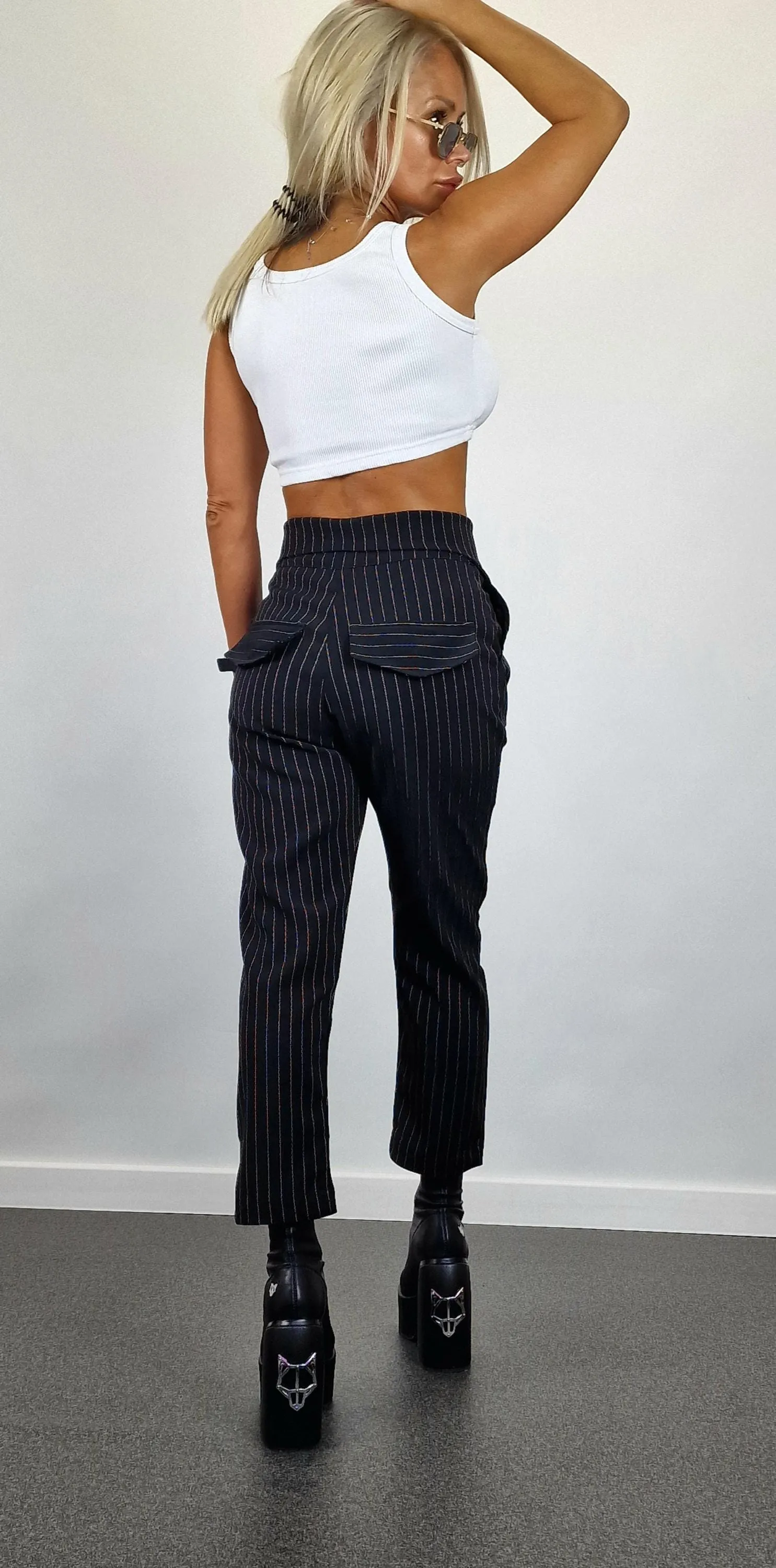 Drop Crotch Pants, Black Striped Pants, High waist Pants, Trapped Pants, Extravagant Trousers, Avant-garde Pants, Party Pants
