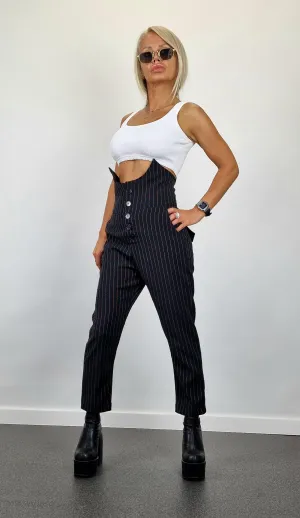 Drop Crotch Pants, Black Striped Pants, High waist Pants, Trapped Pants, Extravagant Trousers, Avant-garde Pants, Party Pants