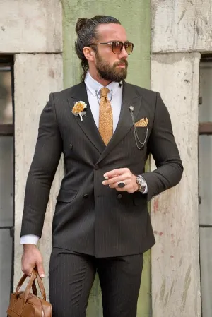 Edmond Black Slim Fit Double Breasted Pinstripe Suit