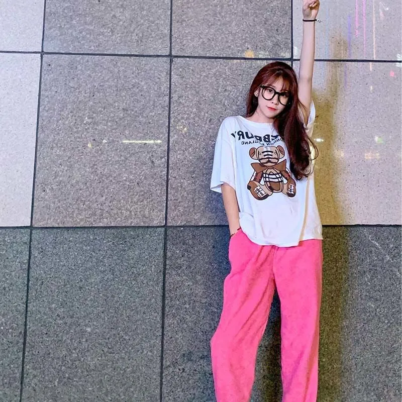 Elastic Waist Pink Corduroy Long Pants