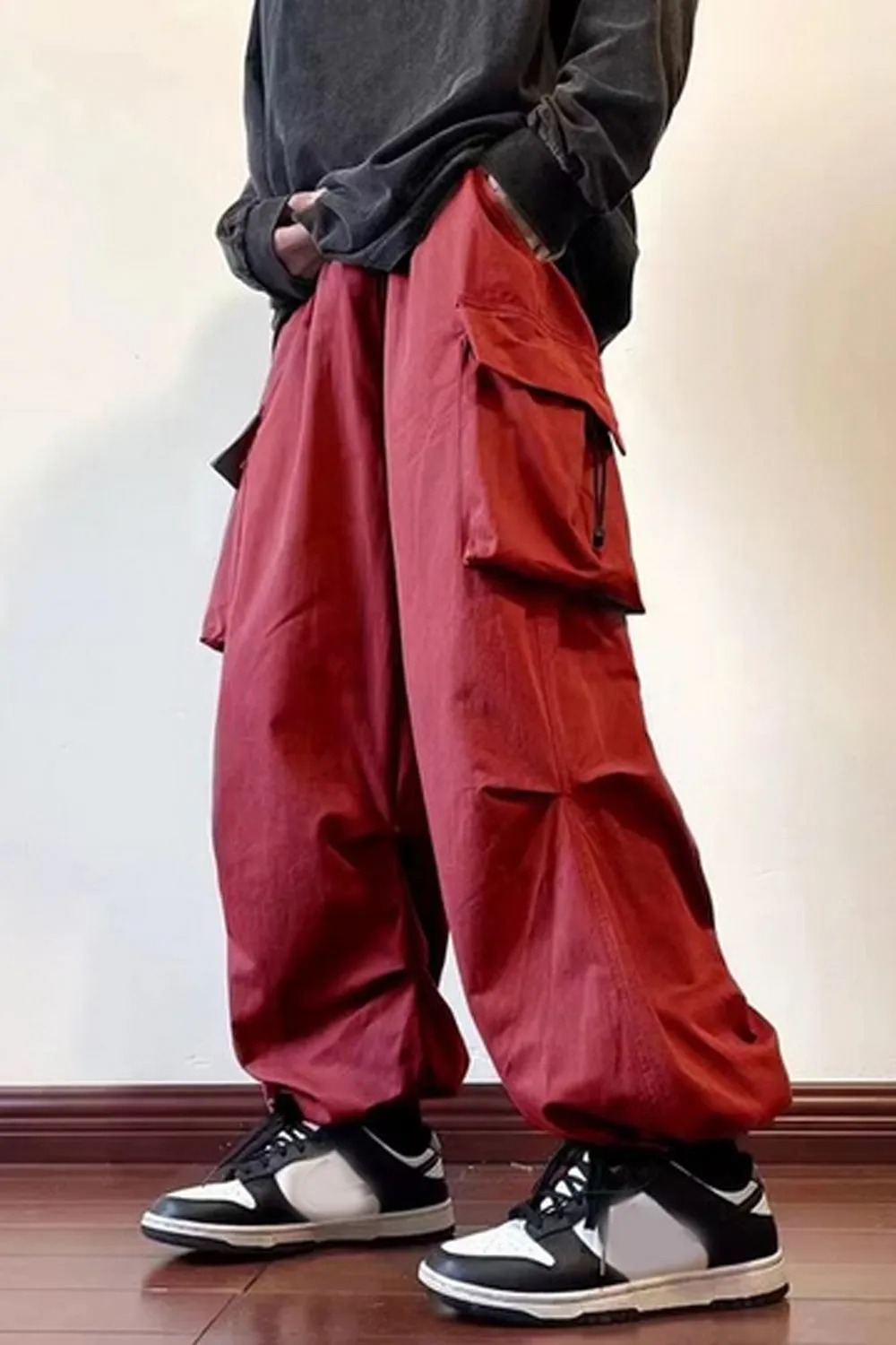 Elastic Waist Side Pocket Cargo Pants