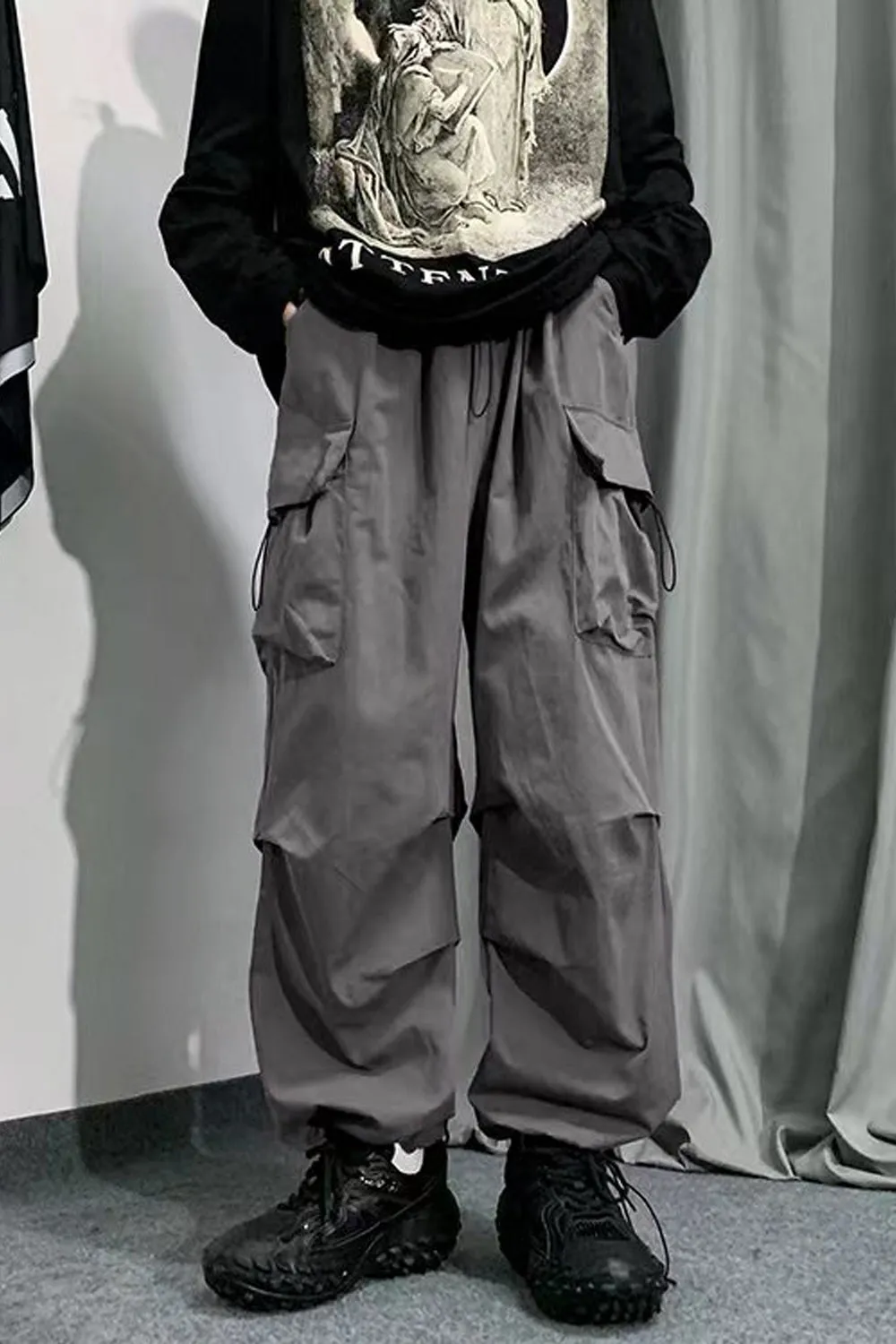 Elastic Waist Side Pocket Cargo Pants