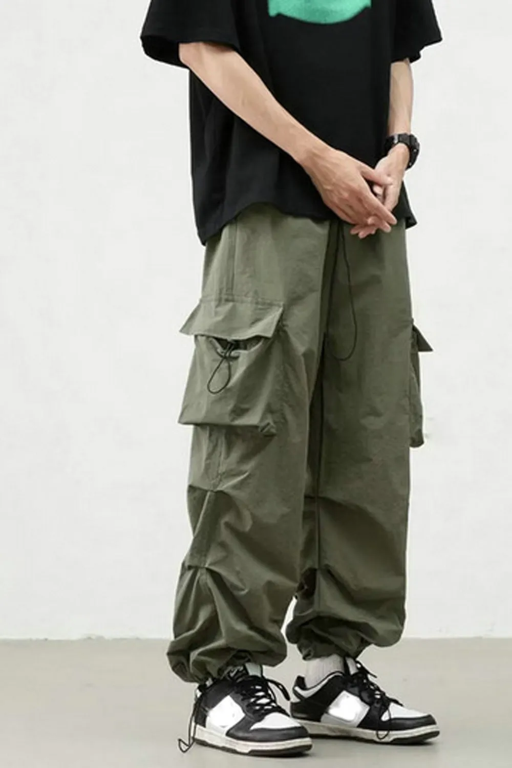 Elastic Waist Side Pocket Cargo Pants
