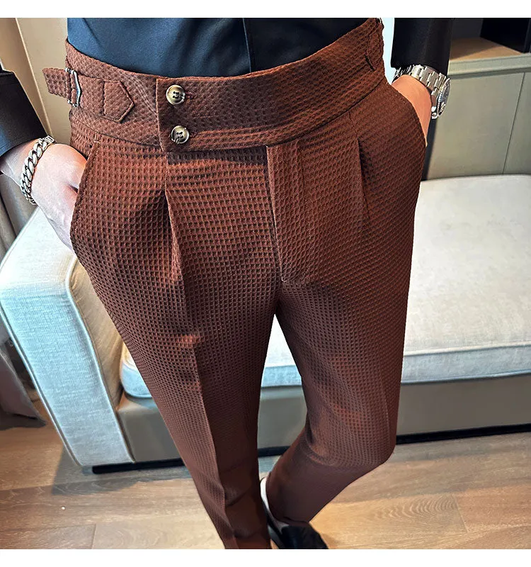 Elegant Belt Formal Men Long Pants
