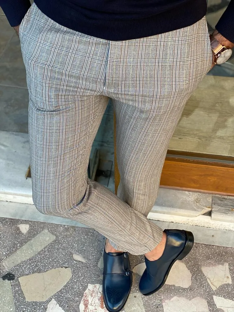 Empire Gray Slim Fit Plaid Pants - Versatile Elegance for Every Occasion