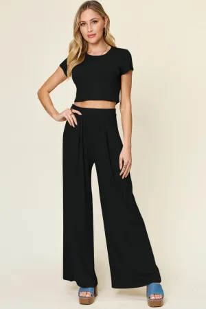 Everyday Crop Top and Pleated Pants Set