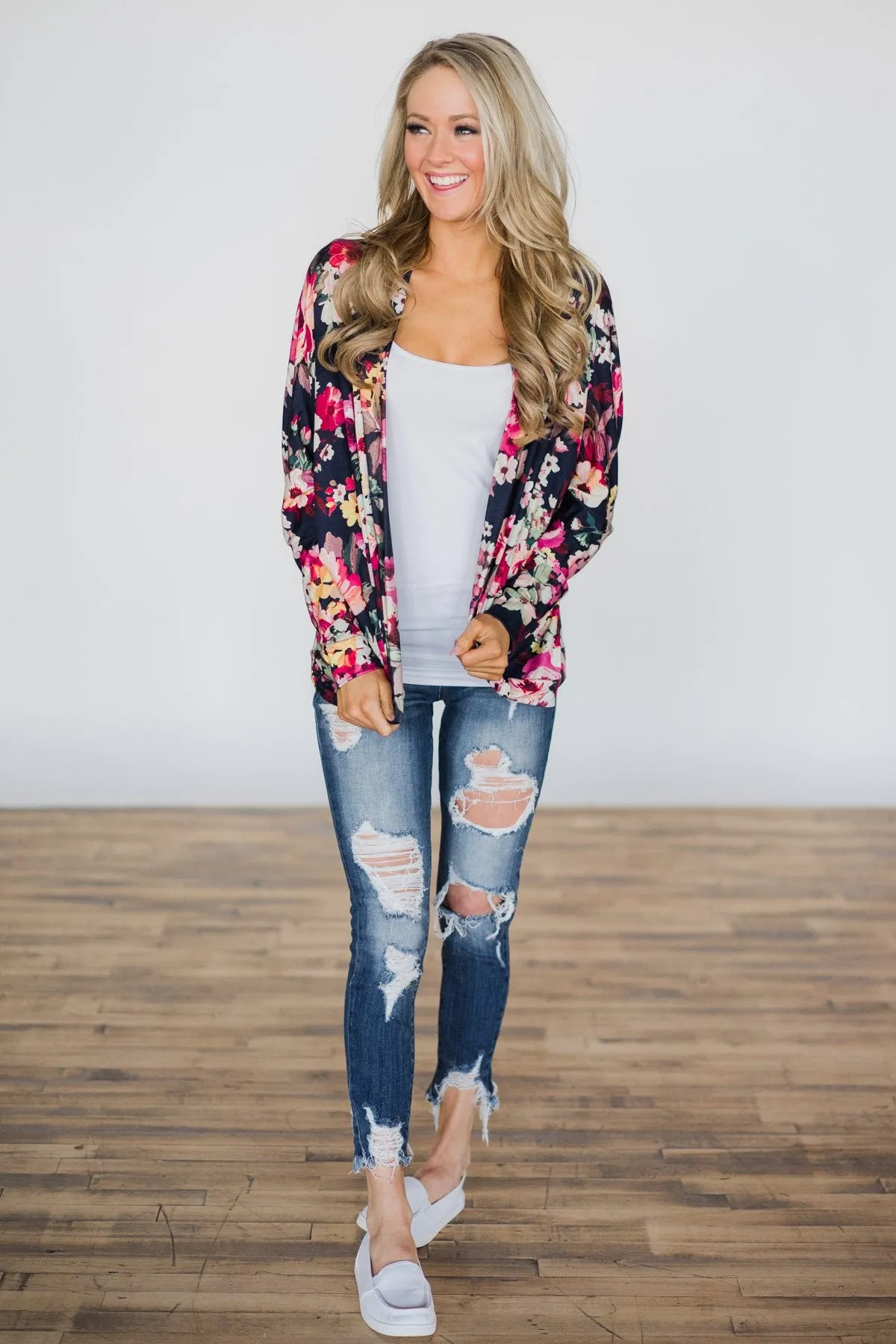 Everyday Fun Cardigan - Deep Sea Navy Floral