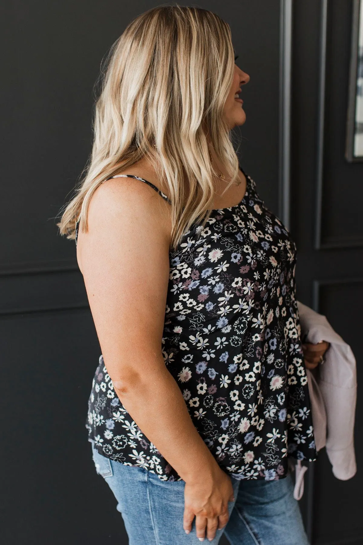 Feeling So Fond Floral Tank Top- Black