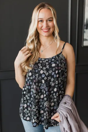 Feeling So Fond Floral Tank Top- Black