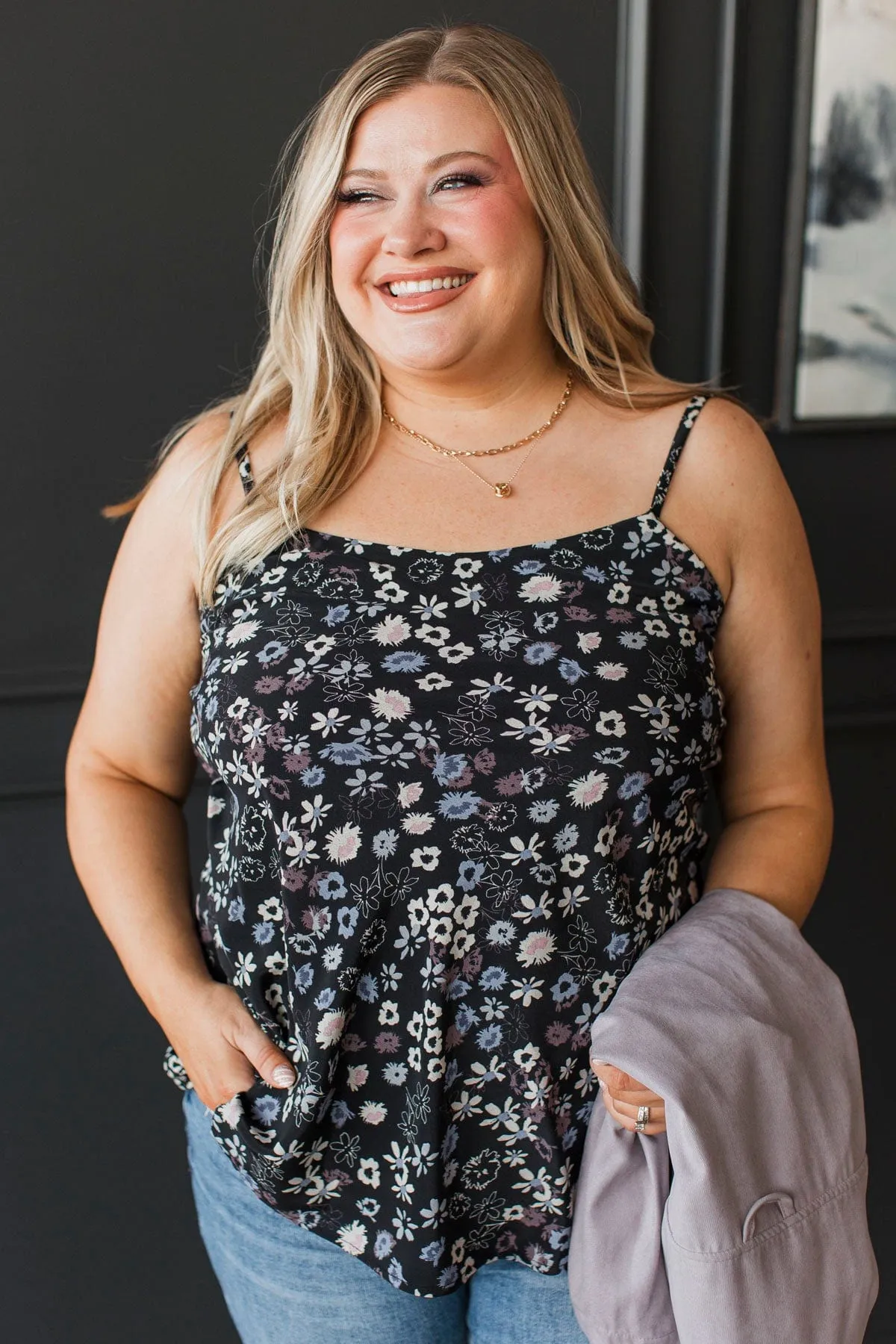 Feeling So Fond Floral Tank Top- Black