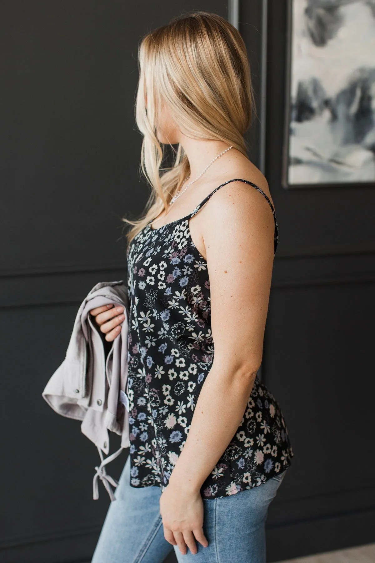 Feeling So Fond Floral Tank Top- Black