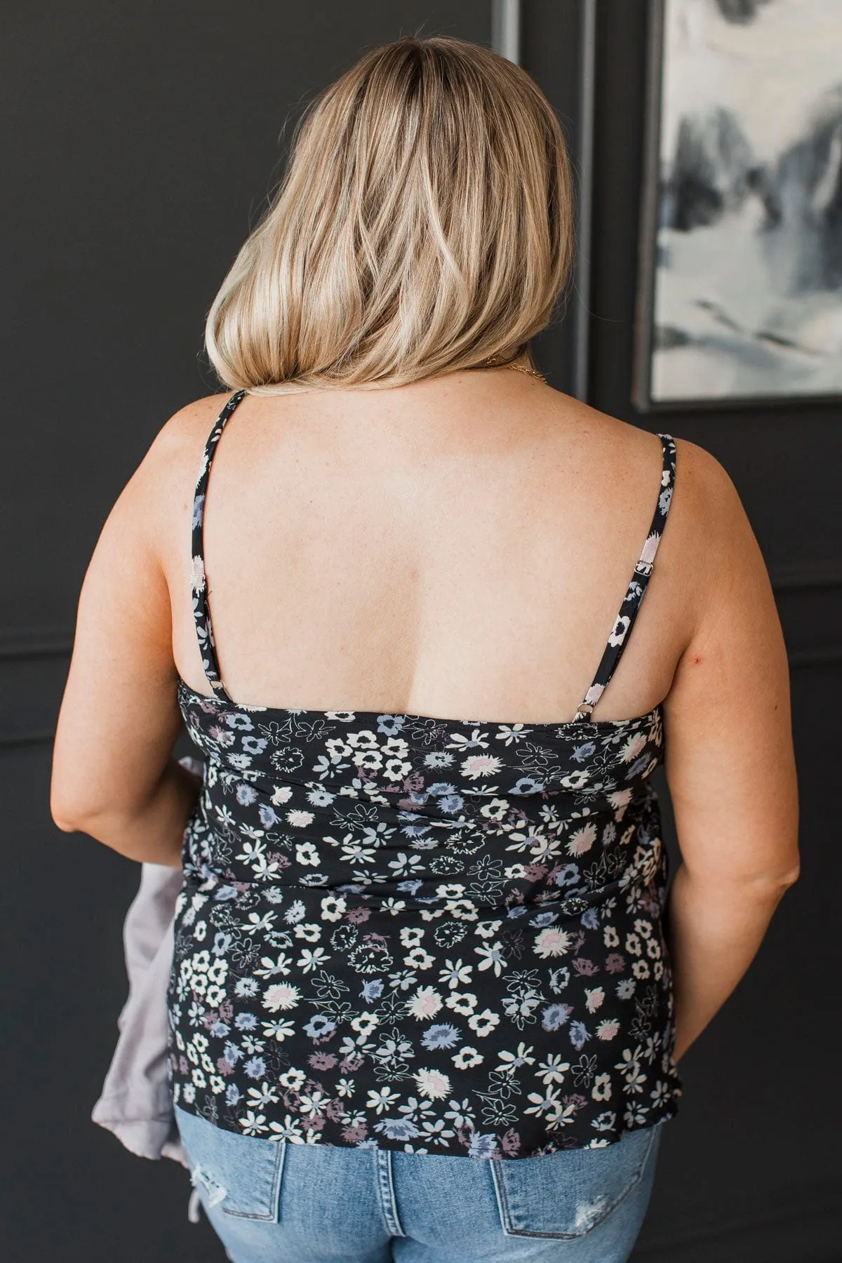 Feeling So Fond Floral Tank Top- Black