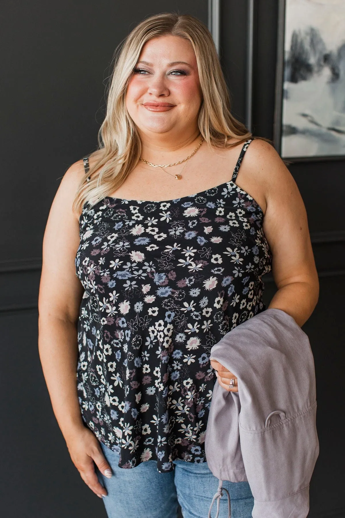Feeling So Fond Floral Tank Top- Black