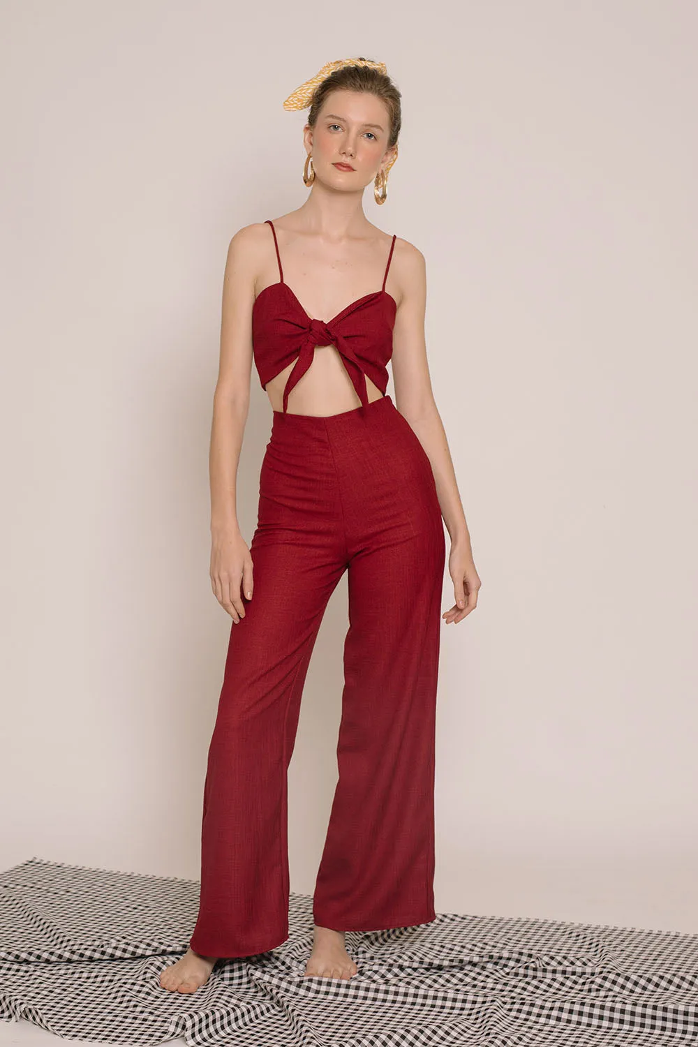 FIJI SET Tie Front Crop Top and Culottes (Maroon Crepe)