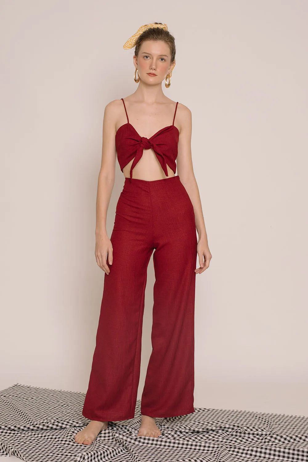 FIJI SET Tie Front Crop Top and Culottes (Maroon Crepe)