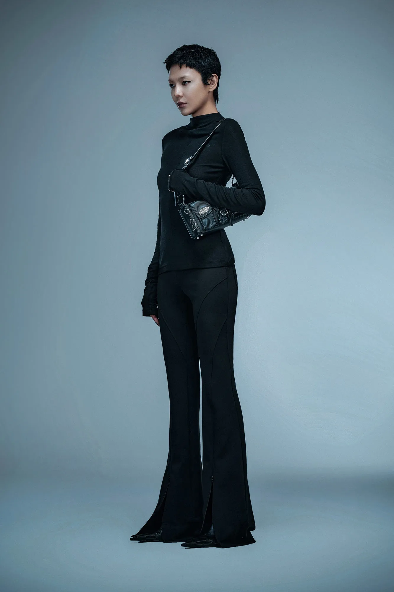 Four-pointed star split bootcut trousers