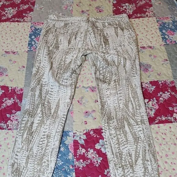 Free People Off-White &amp; Gold Splatter Print Zip Ankle Crop Jeans Pants, Sz 29