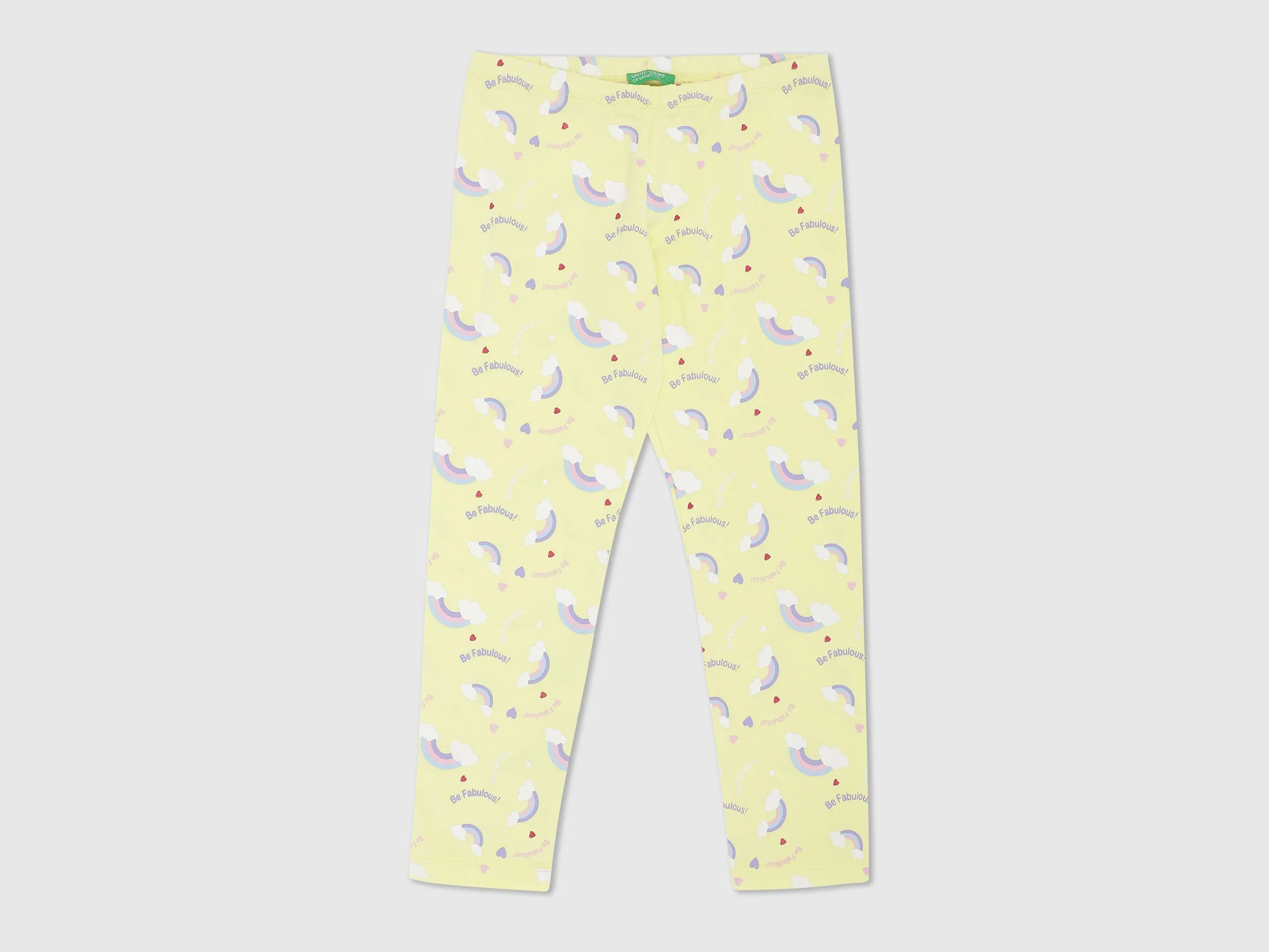 Girls Yellow Rainbow Printed Leggings