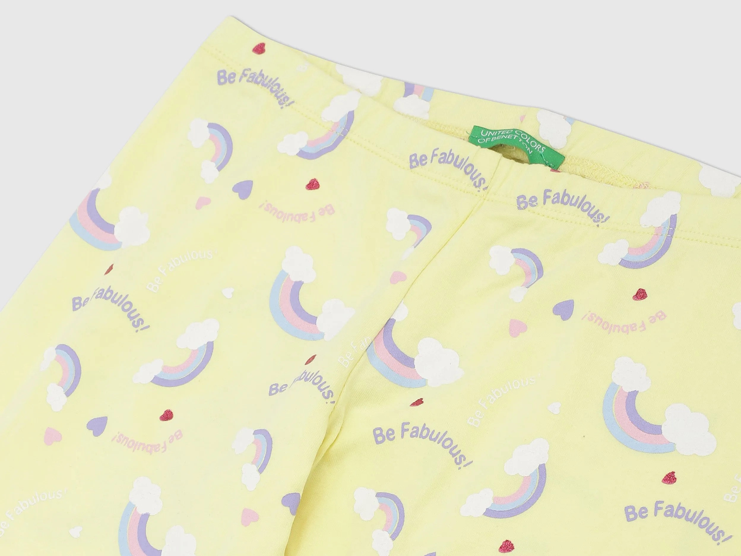 Girls Yellow Rainbow Printed Leggings