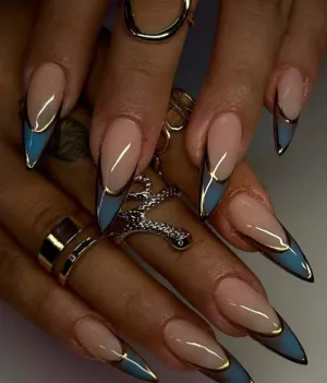 Golden Veil Nail Set: 24-Piece Ombre French Press-On Nails with Minimalist Gold Striping