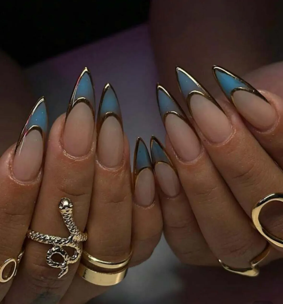 Golden Veil Nail Set: 24-Piece Ombre French Press-On Nails with Minimalist Gold Striping