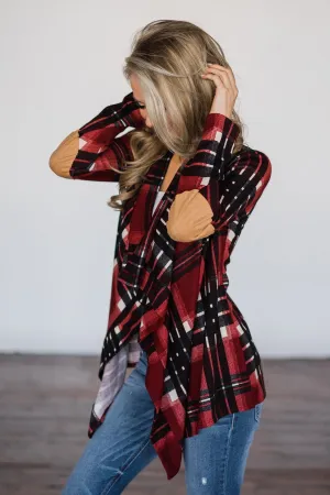 Good Cheer Burgundy Elbow Patch Cardigan