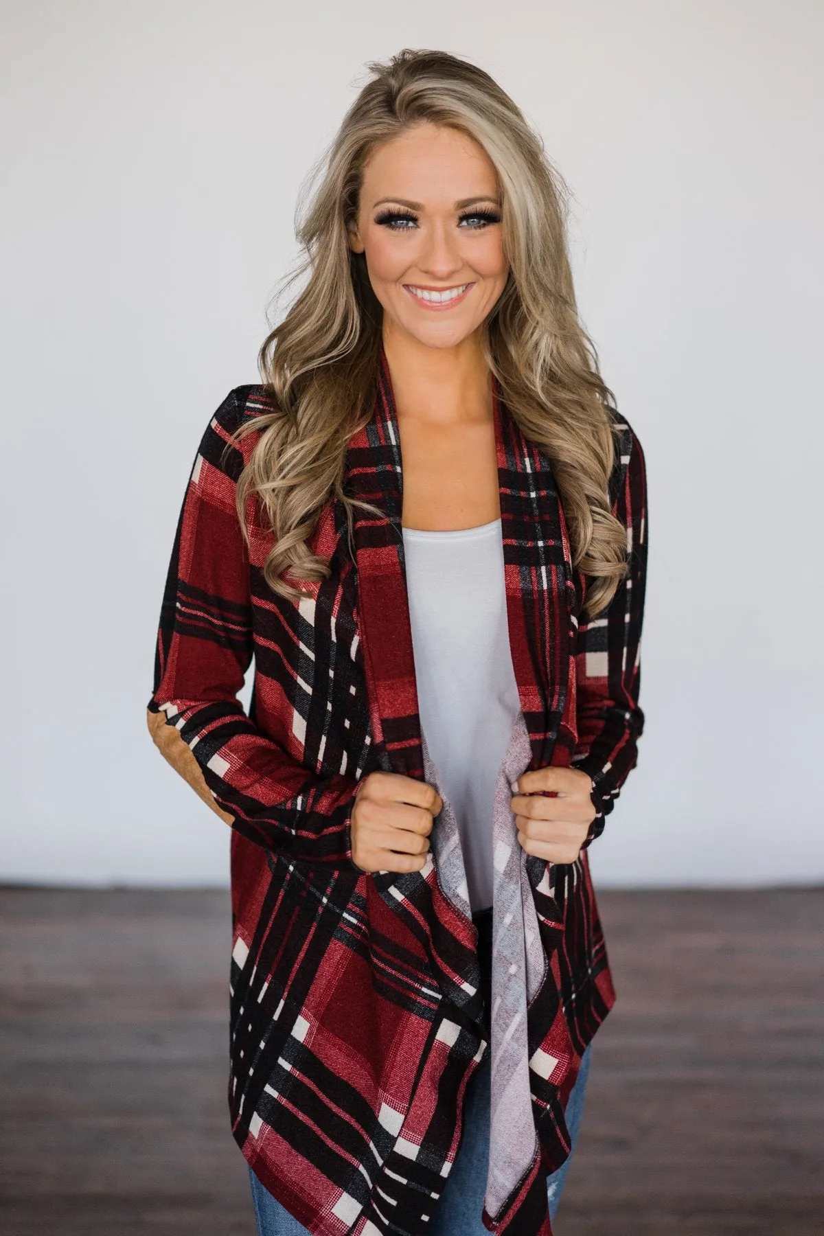 Good Cheer Burgundy Elbow Patch Cardigan