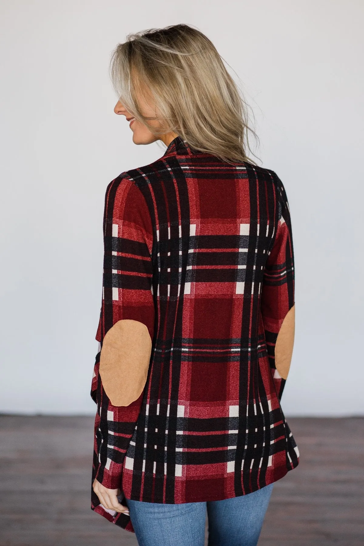 Good Cheer Burgundy Elbow Patch Cardigan