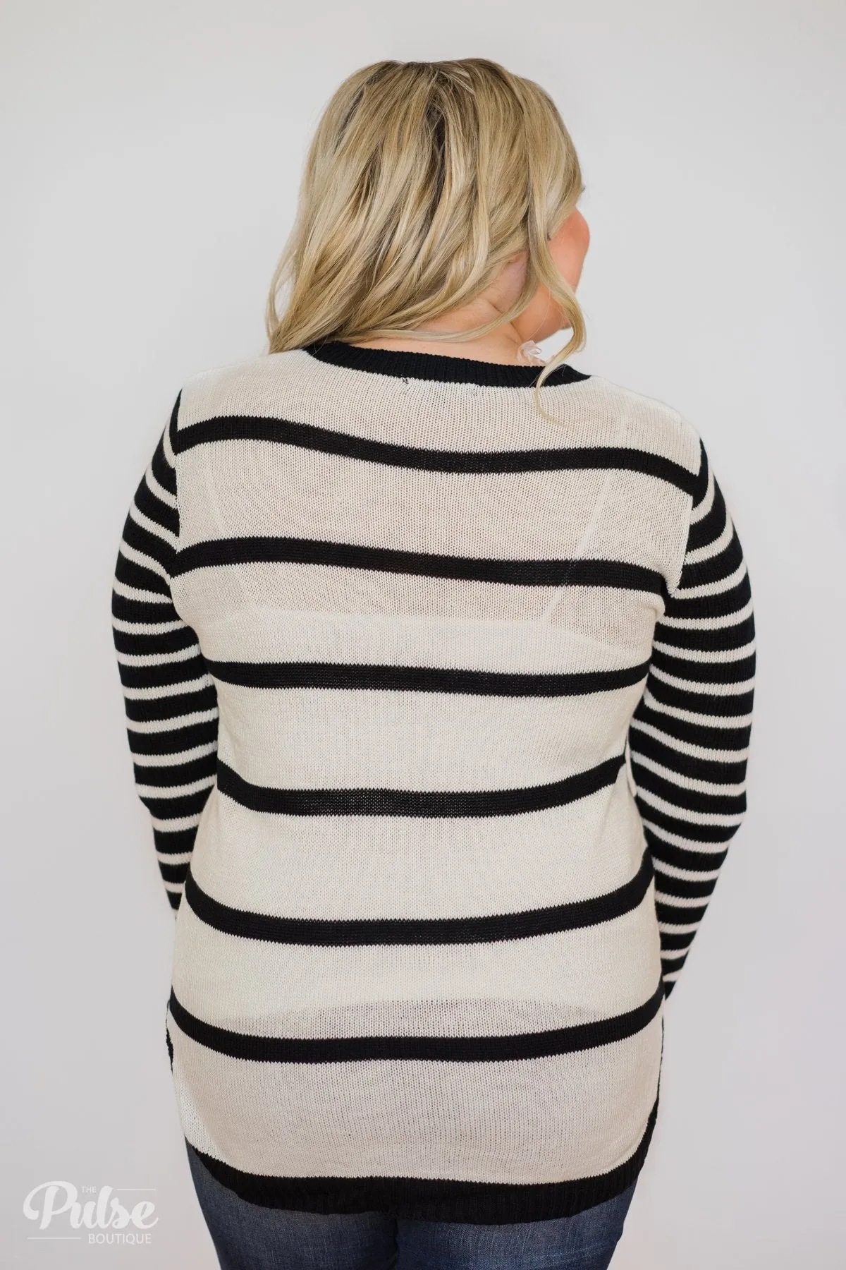Good Things Coming Striped Knit Sweater- Black