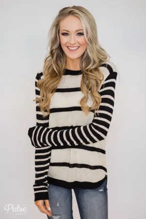 Good Things Coming Striped Knit Sweater- Black
