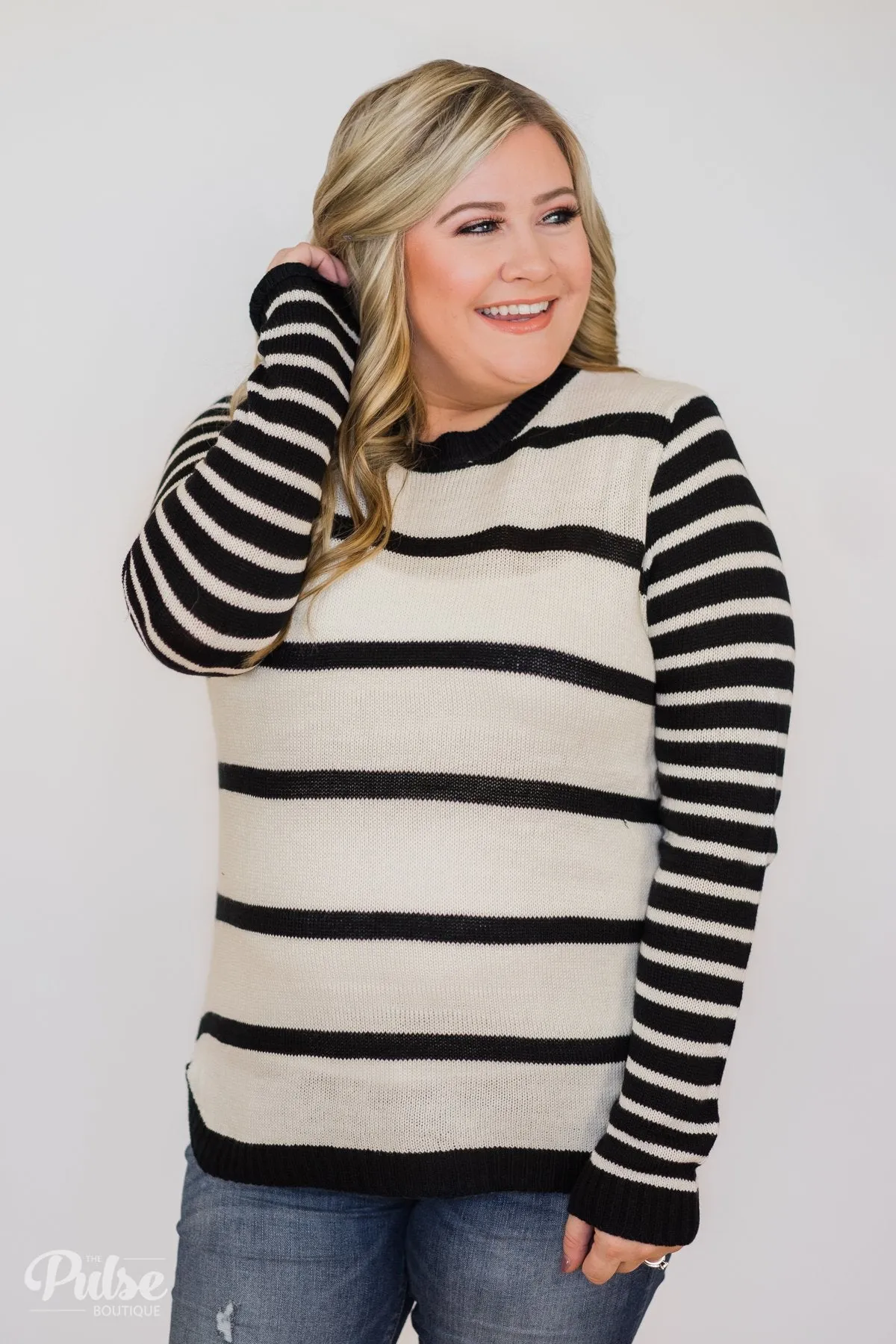 Good Things Coming Striped Knit Sweater- Black