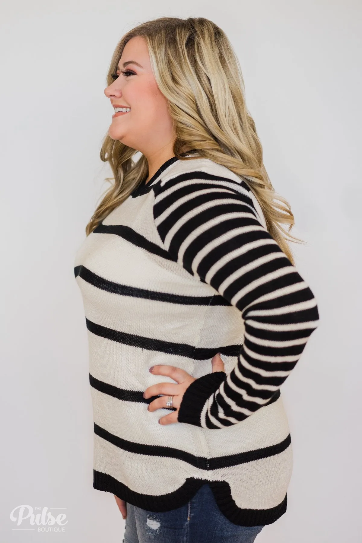 Good Things Coming Striped Knit Sweater- Black