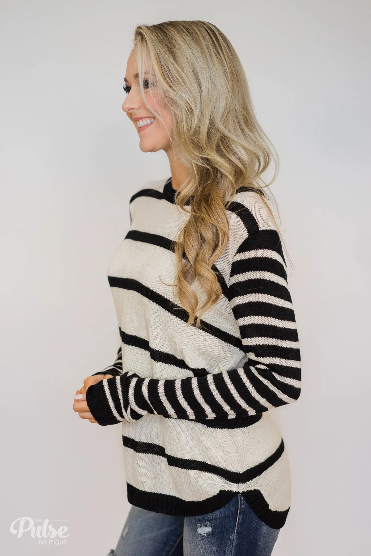 Good Things Coming Striped Knit Sweater- Black