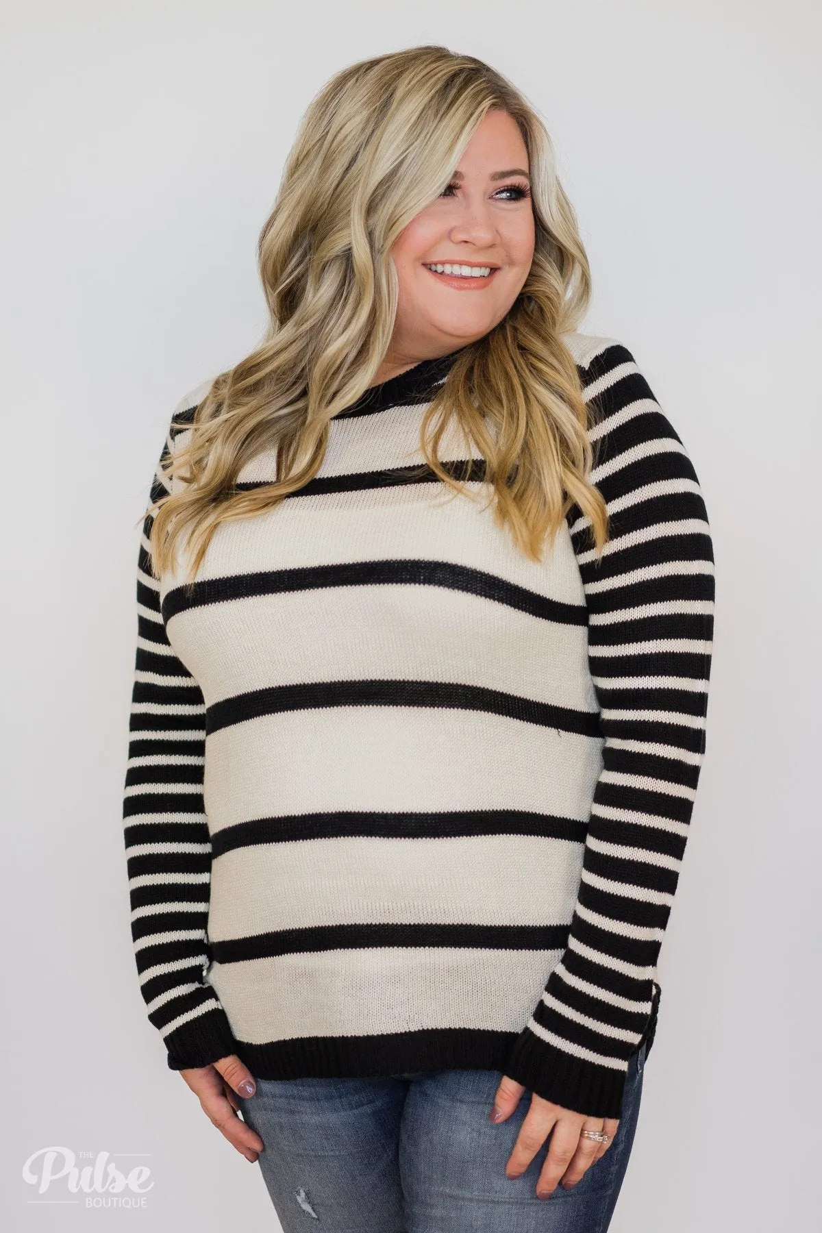 Good Things Coming Striped Knit Sweater- Black