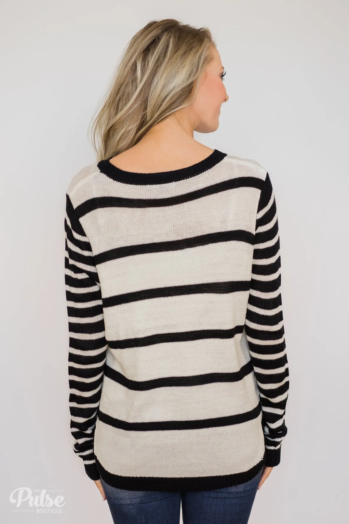 Good Things Coming Striped Knit Sweater- Black