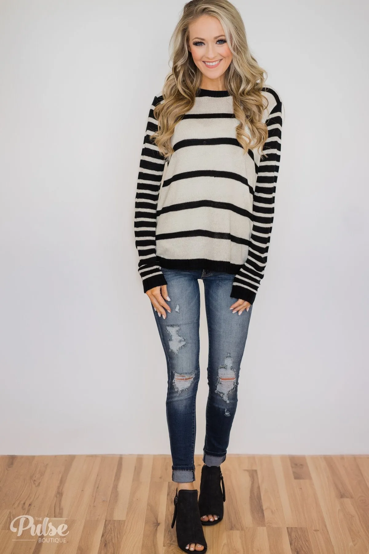 Good Things Coming Striped Knit Sweater- Black