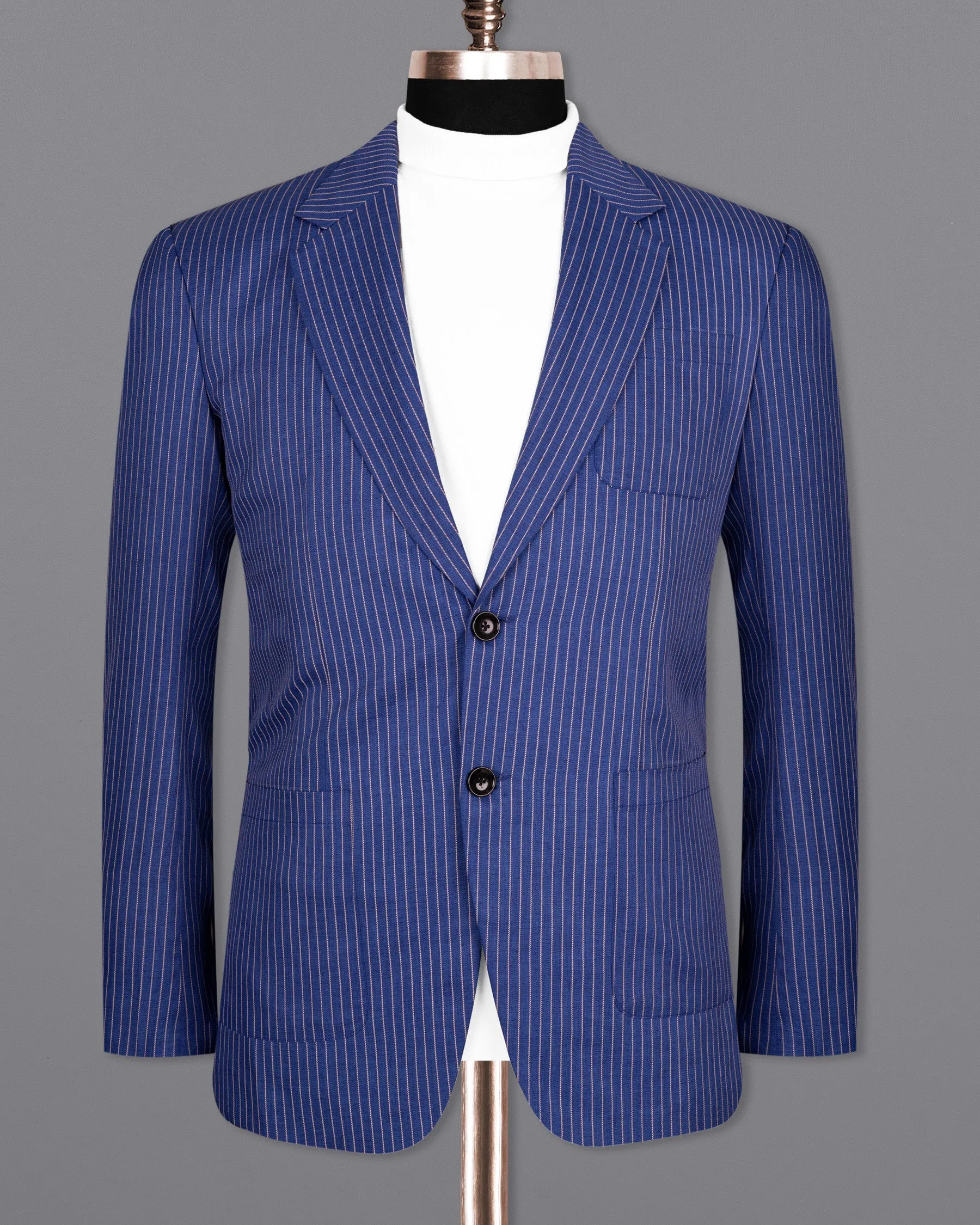 Governor Bay Blue Striped Wool Rich Sports Blazer