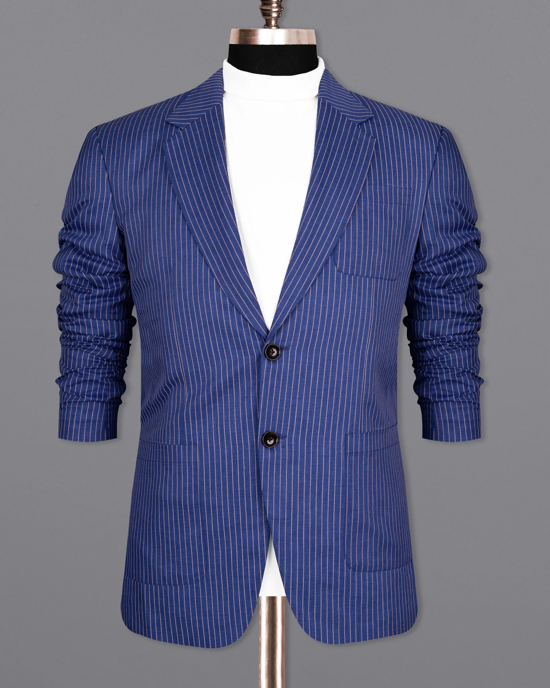 Governor Bay Blue Striped Wool Rich Sports Blazer