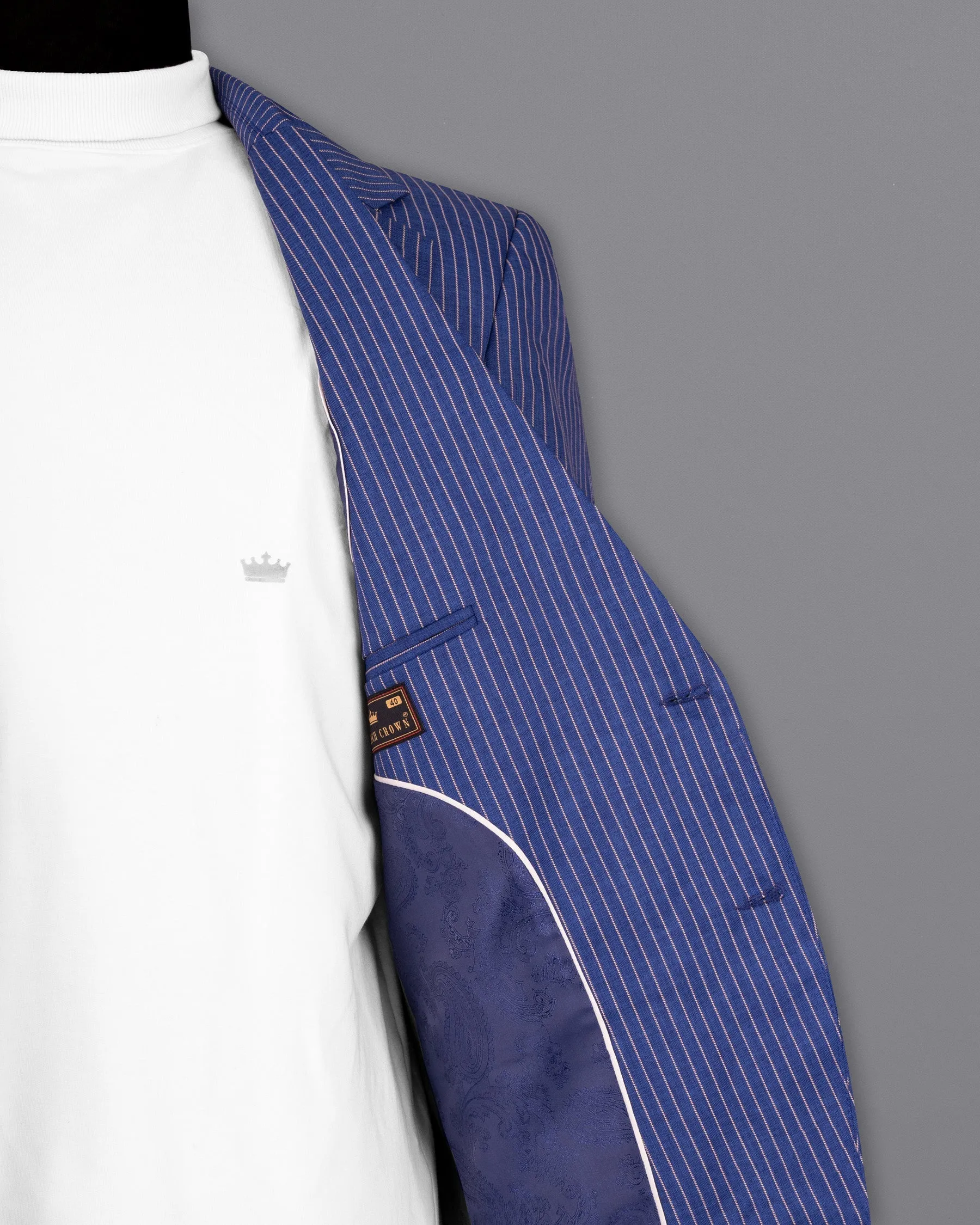 Governor Bay Blue Striped Wool Rich Sports Blazer