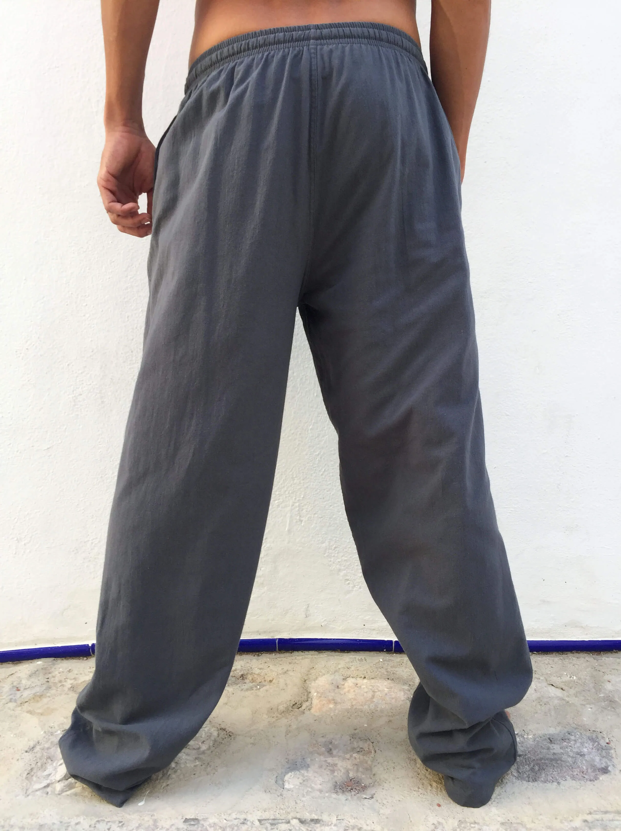 Grey Cotton Drawstring Pants