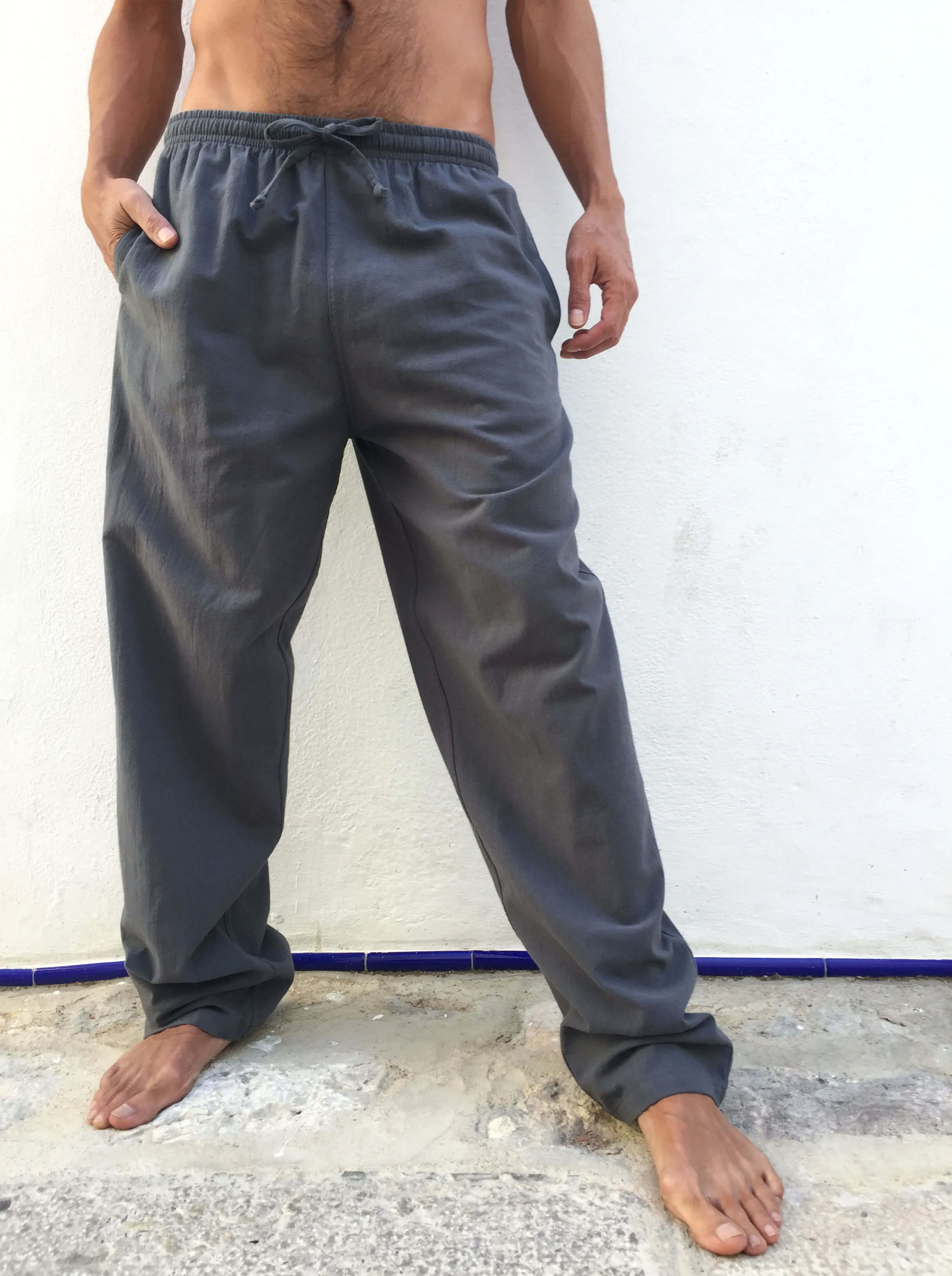 Grey Cotton Drawstring Pants