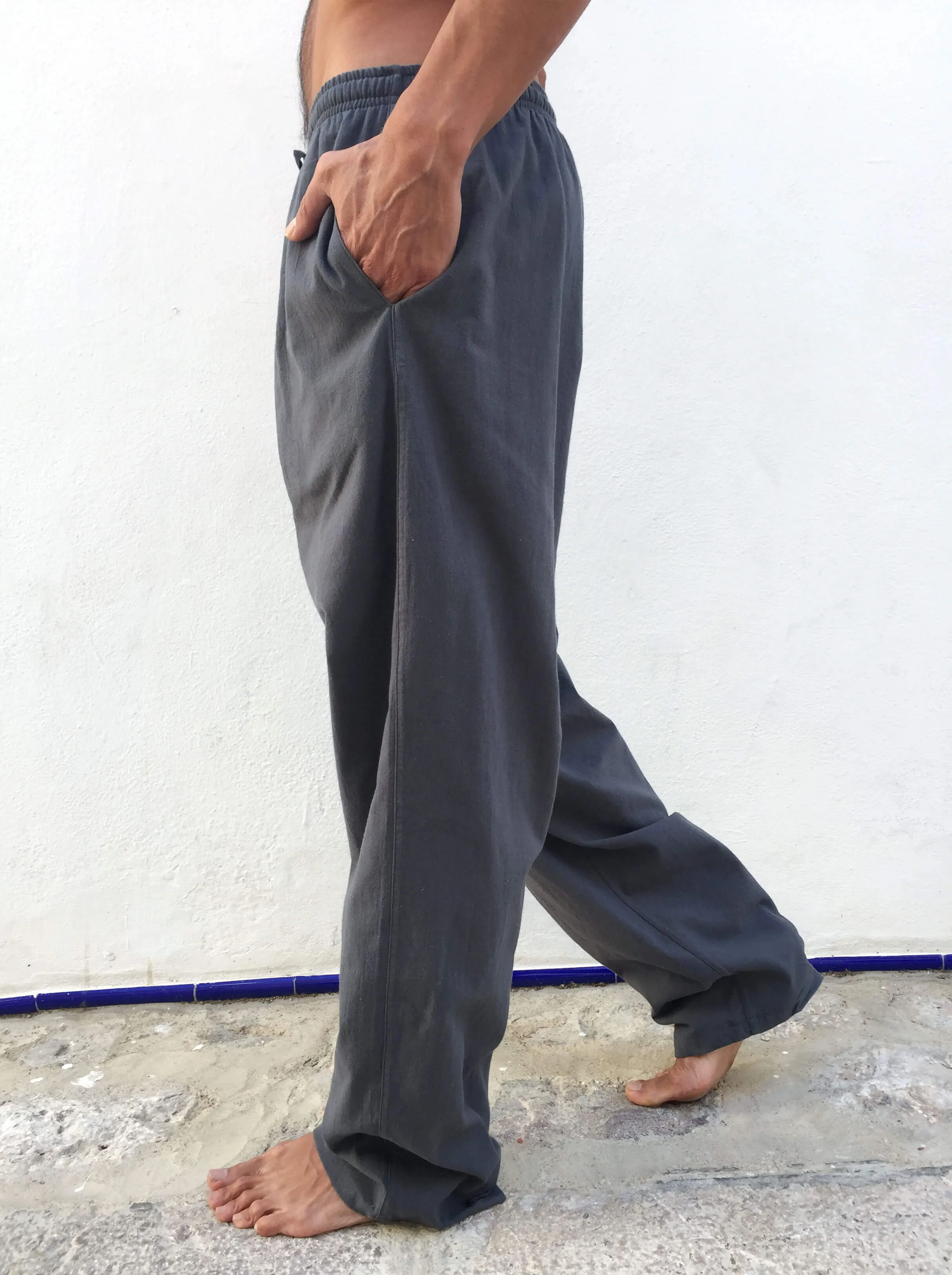 Grey Cotton Drawstring Pants