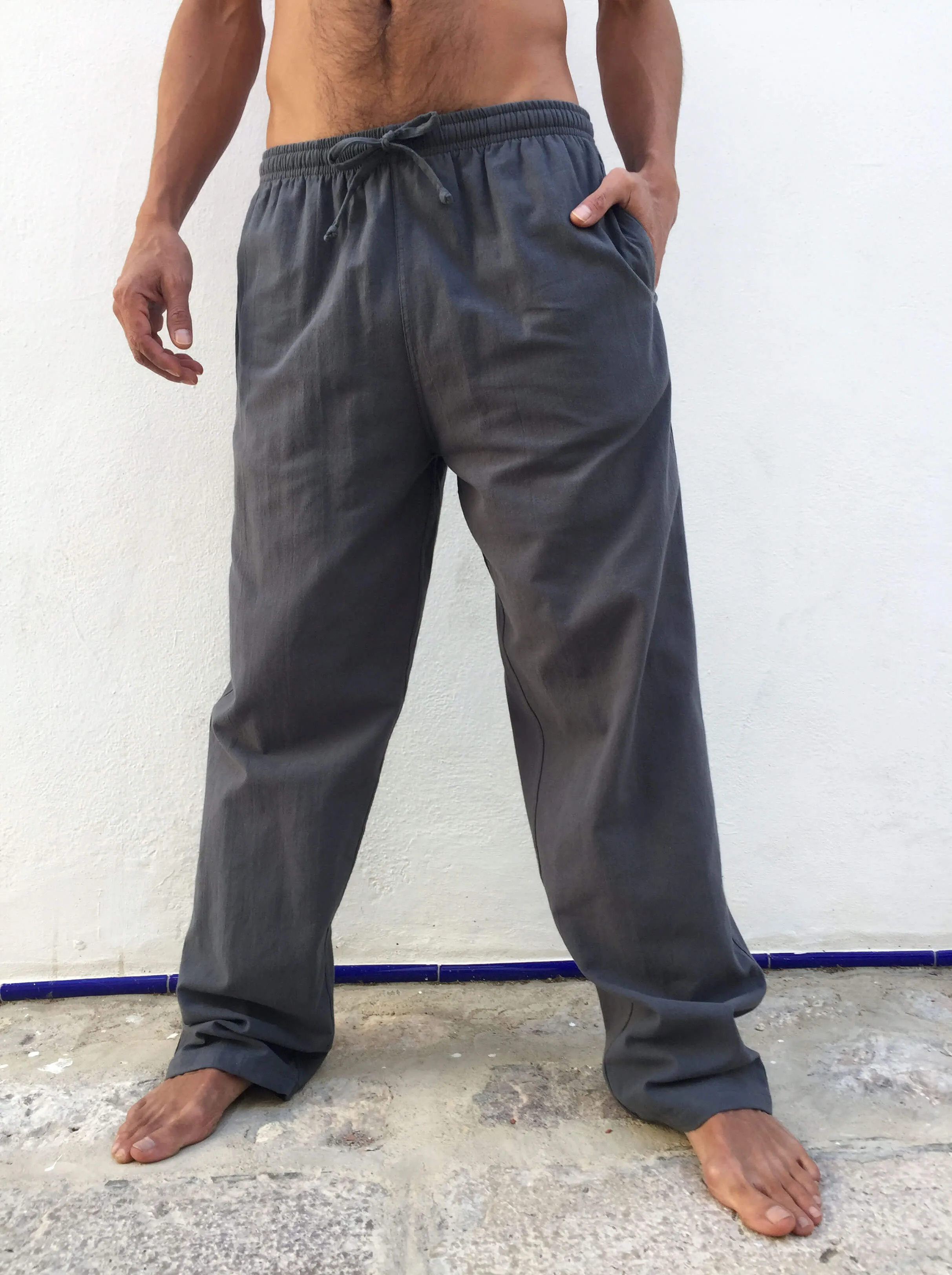 Grey Cotton Drawstring Pants