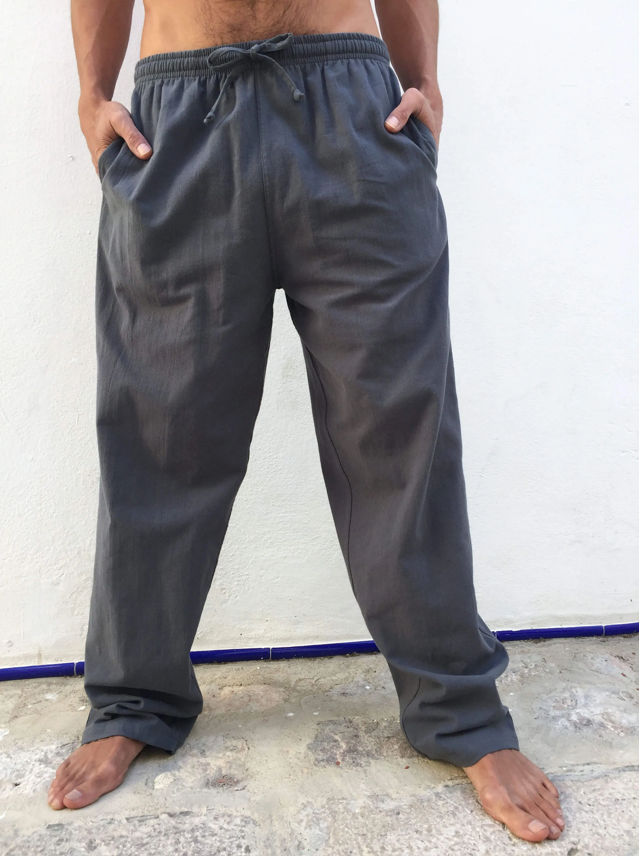 Grey Cotton Drawstring Pants