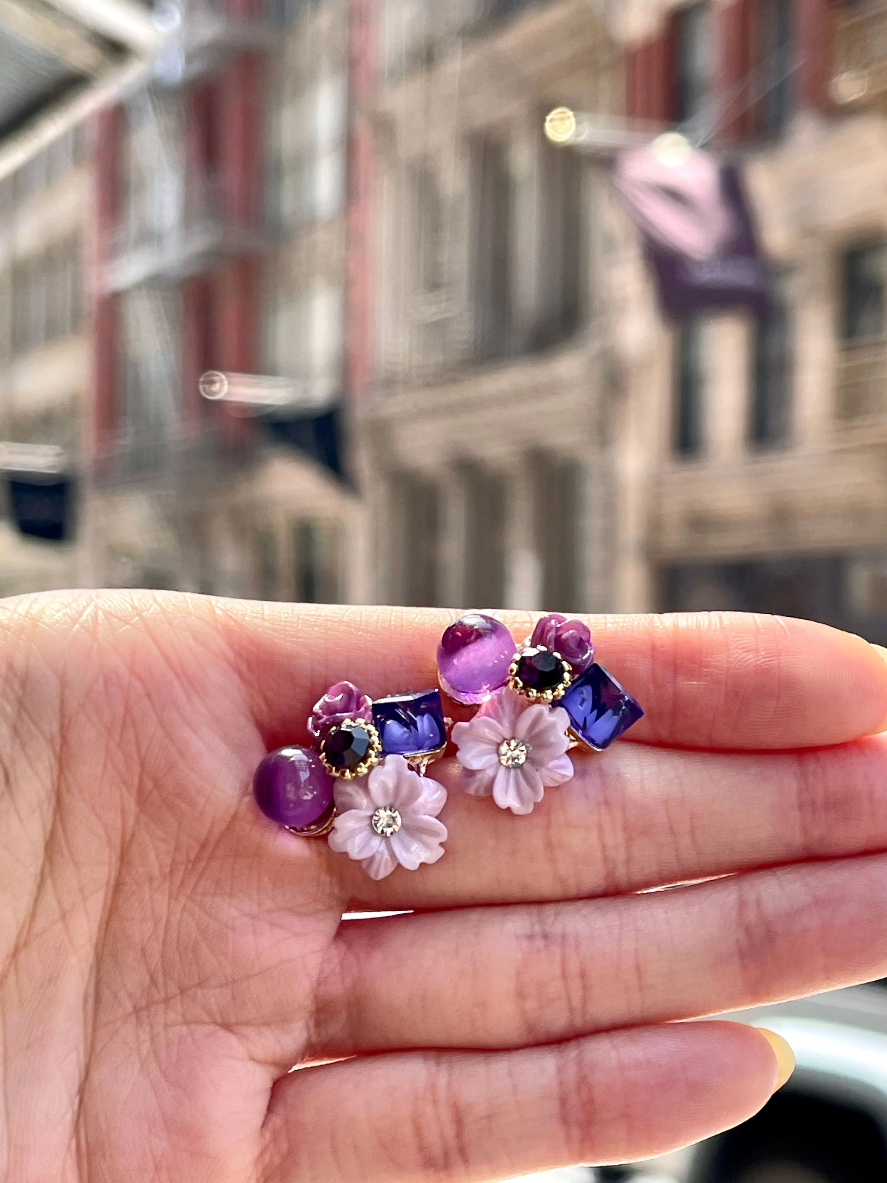 Handmade Violet Purple Floral Wreath Stud Earrings