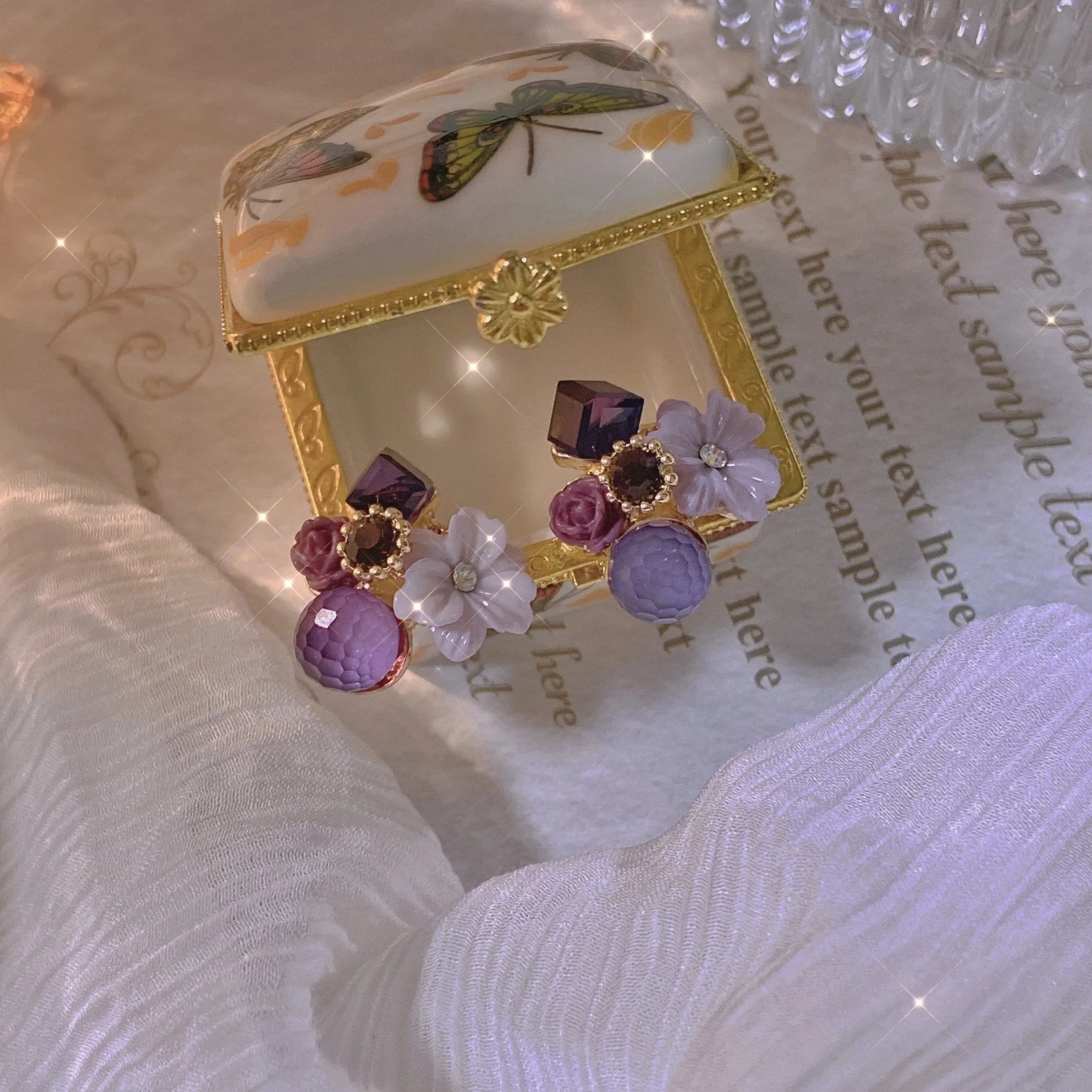 Handmade Violet Purple Floral Wreath Stud Earrings